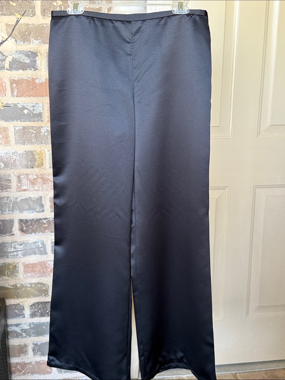 Victor Costa Black Satin Trousers Wide Palazzo Leg Timeless Classic Elegance